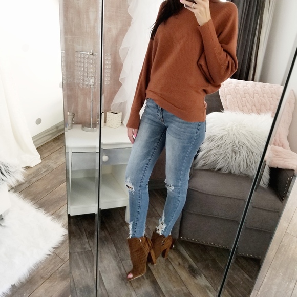 Oversized Slouchy Sweater Rust Dolman Cozy Top - Picture 5 of 6